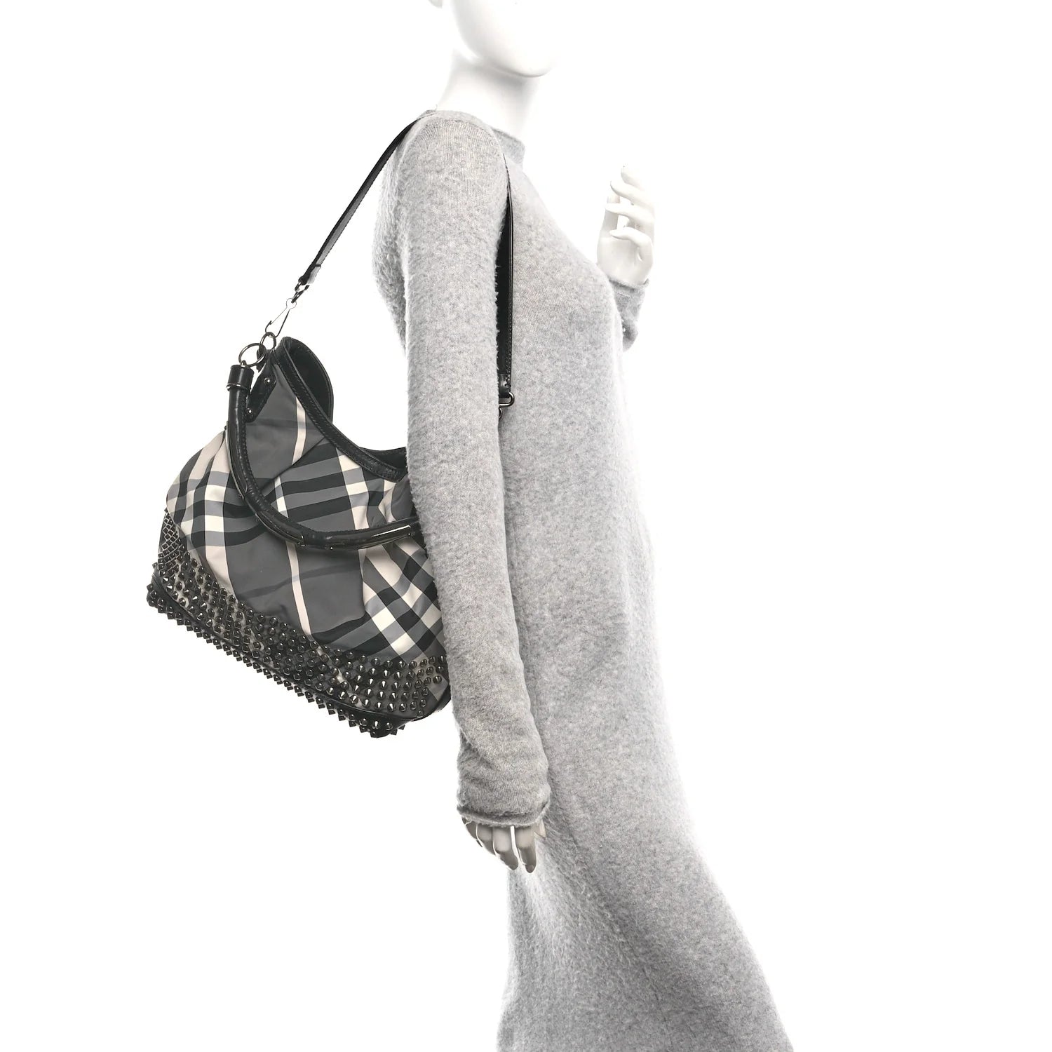 Nylon Beat Check Studded Hobo Black