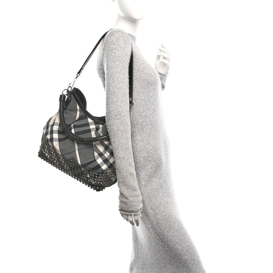 Nylon Beat Check Studded Hobo Black