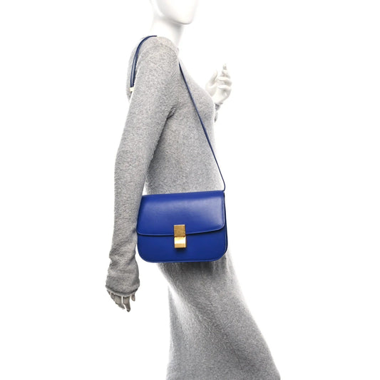 Smooth Calfskin Medium Classic Box Flap Bag Indigo