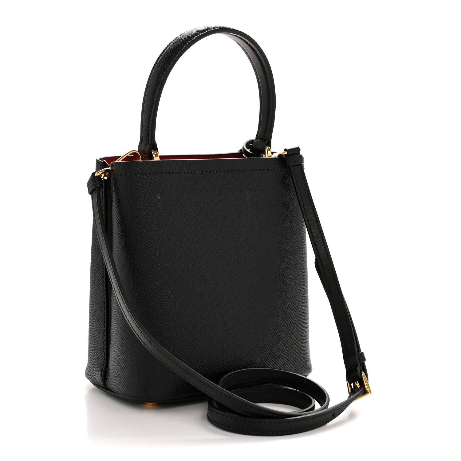 Saffiano Cuir Small Panier Bucket Bag Black Fuoco
