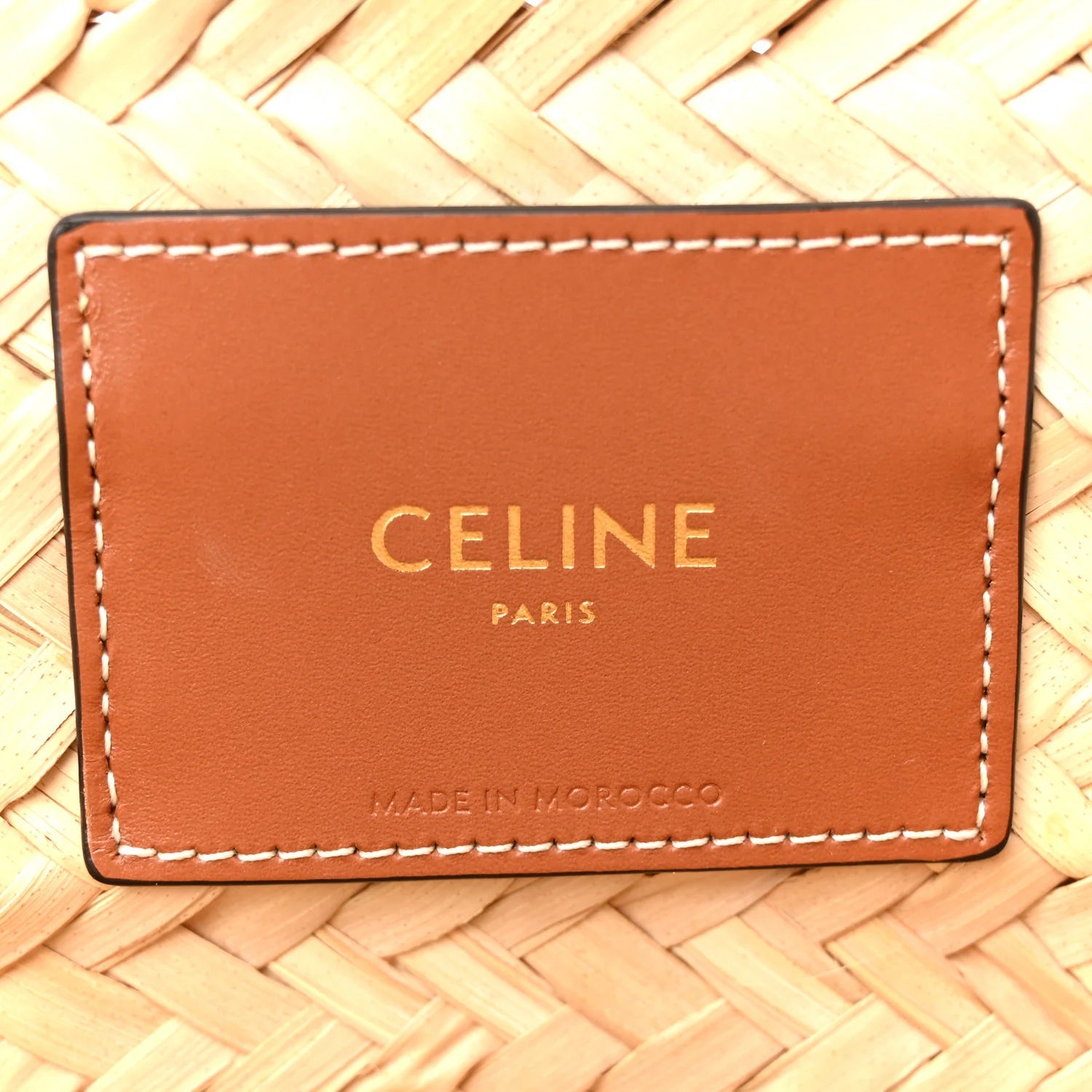 Raffia Calfskin Triomphe Medium Panier Tan