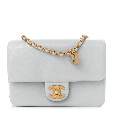 Shiny Caviar Mini Flap Bag Light Blue