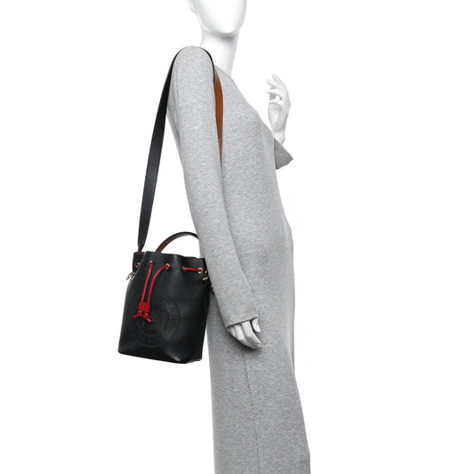 Vitello Grace F Is  Stamp Patch Perforated Small Mon Tresor Bucket Bag Black