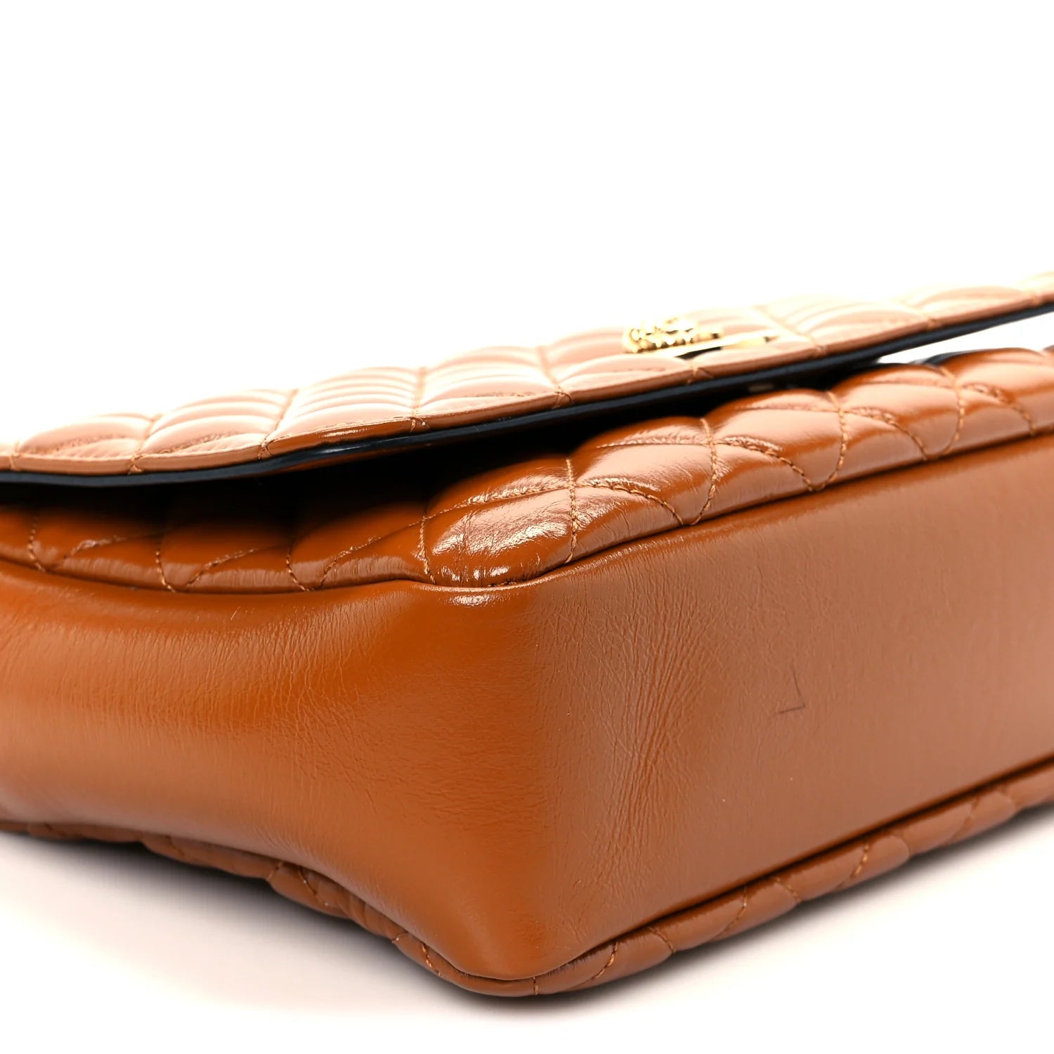 Patent Nappa Quilted La Medusa Chain Crossbody Brown