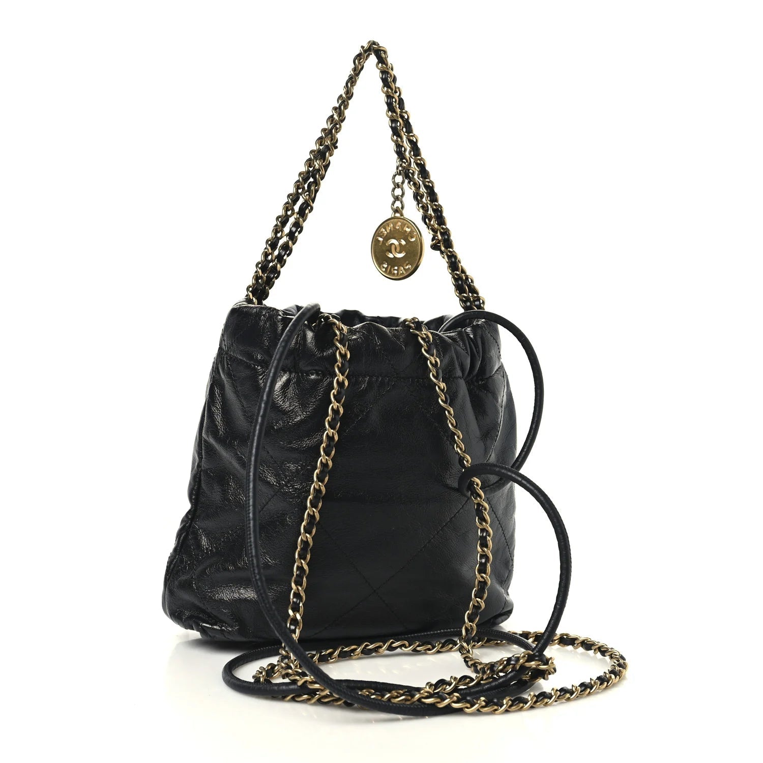 Shiny Calfskin Quilted Mini  22 Black