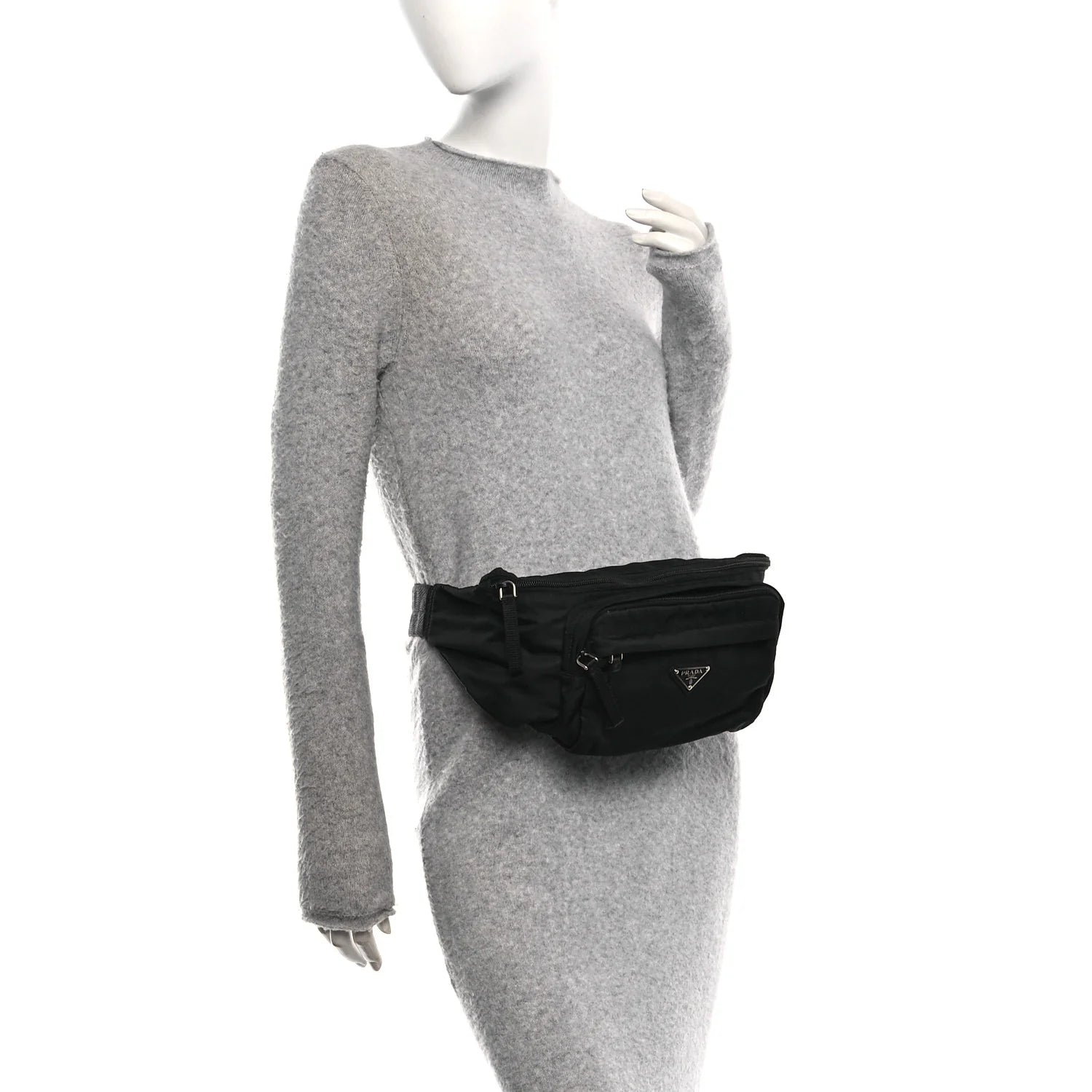 Tessuto Nylon Double Pocket Belt Bag Black