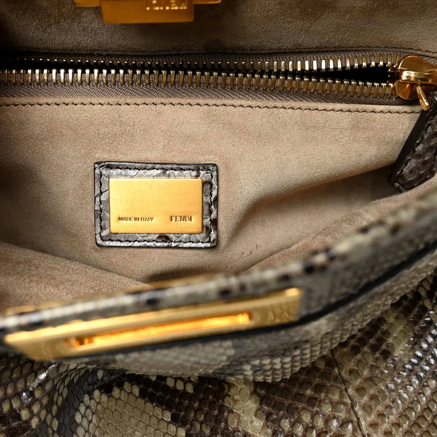 Snakeskin Medium Peekaboo Iconic Satchel Asfalto Nocciola