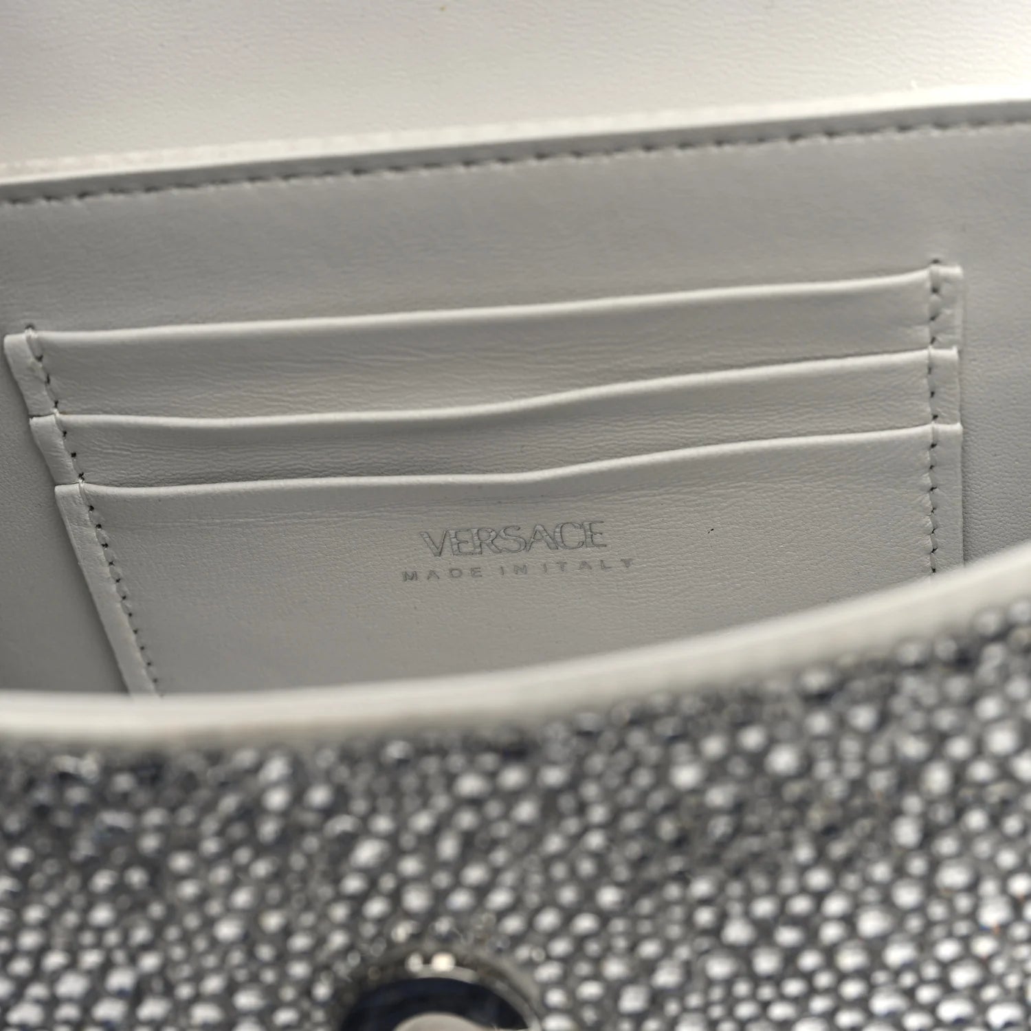 Satin Crystal Studded Mini La Medusa Bag White