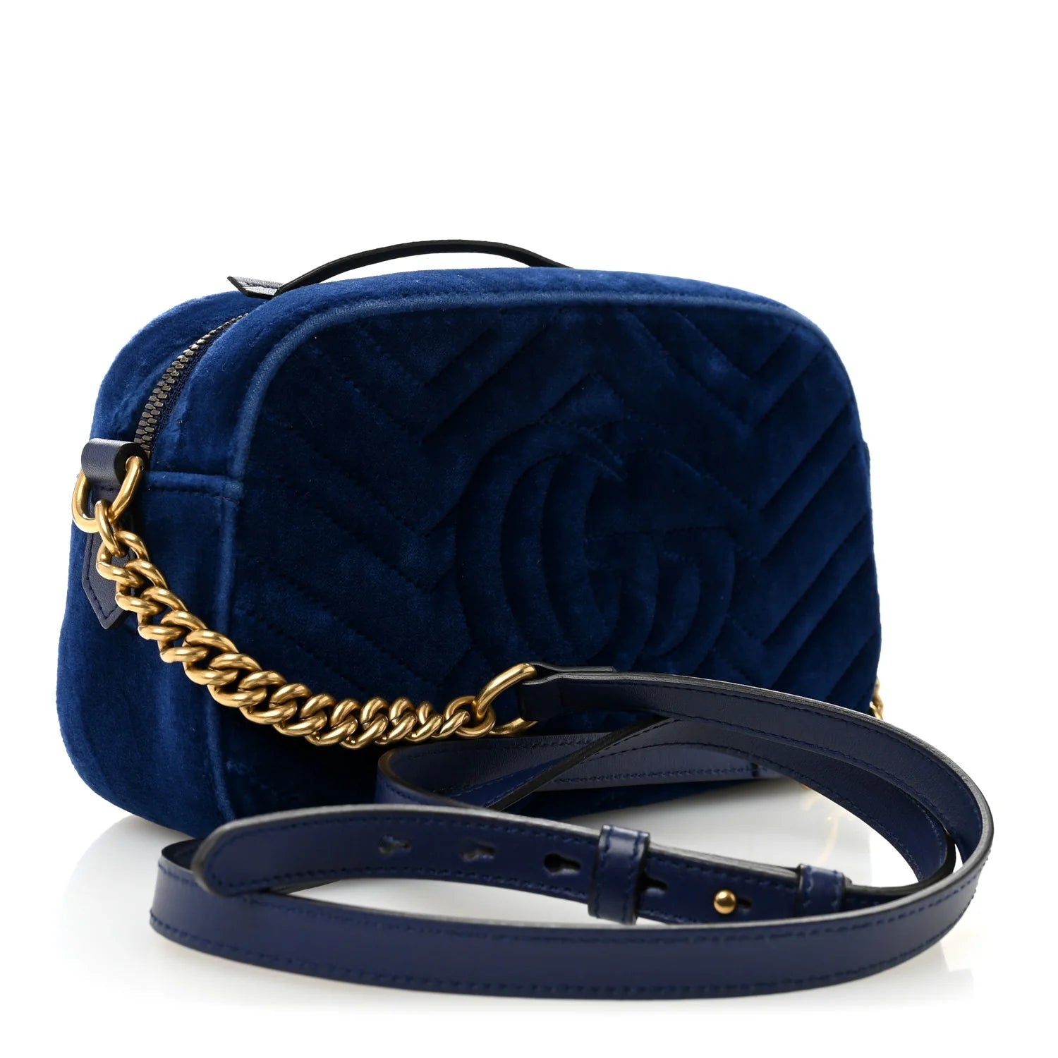 Velvet Matelasse Small GG Marmont Chain Shoulder Bag Cobalt