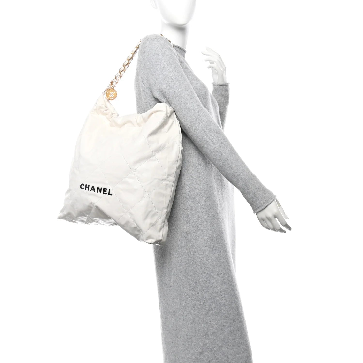 Shiny Calfskin Quilted  22 White Black