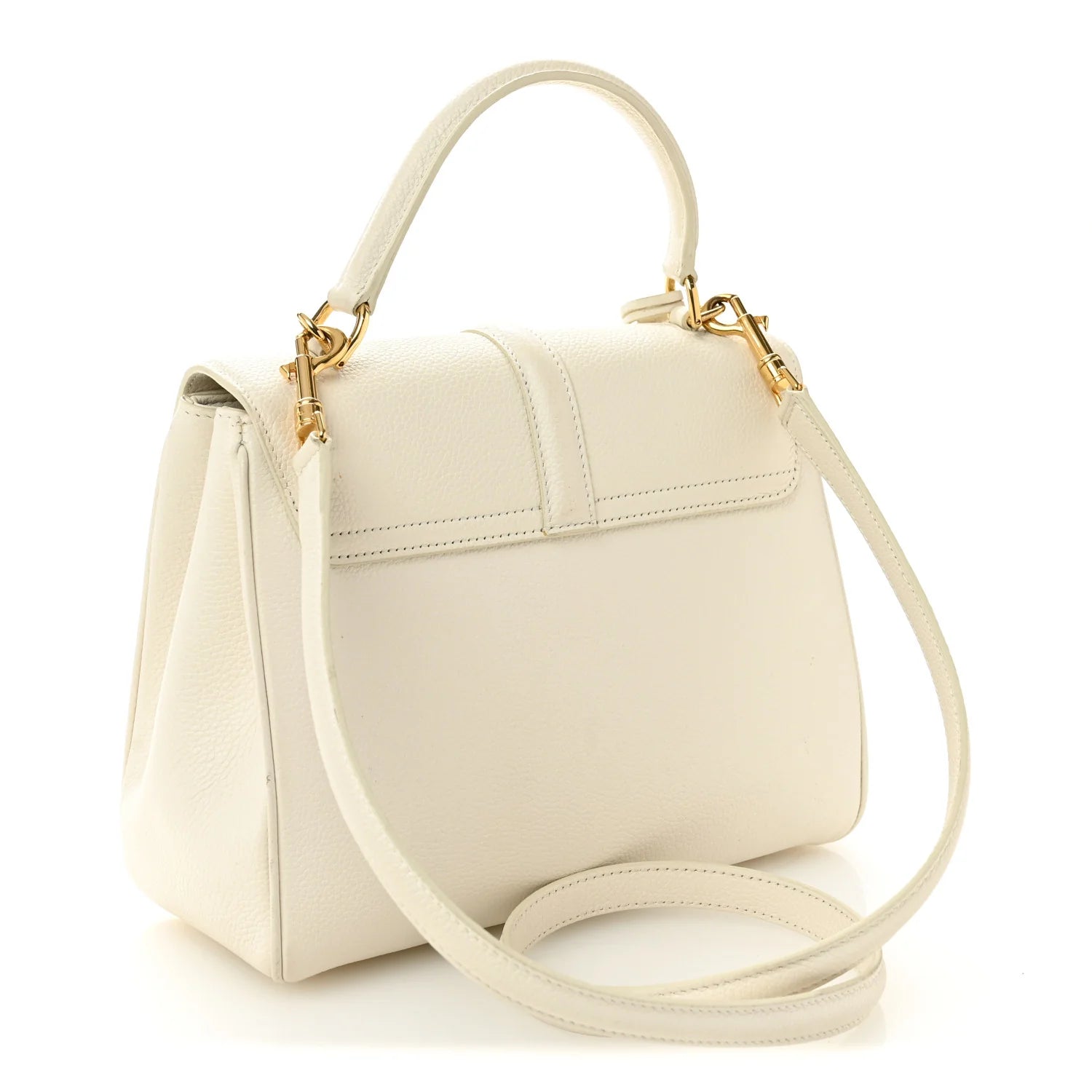 Grained Calfskin Small 16 Top Handle Bag White