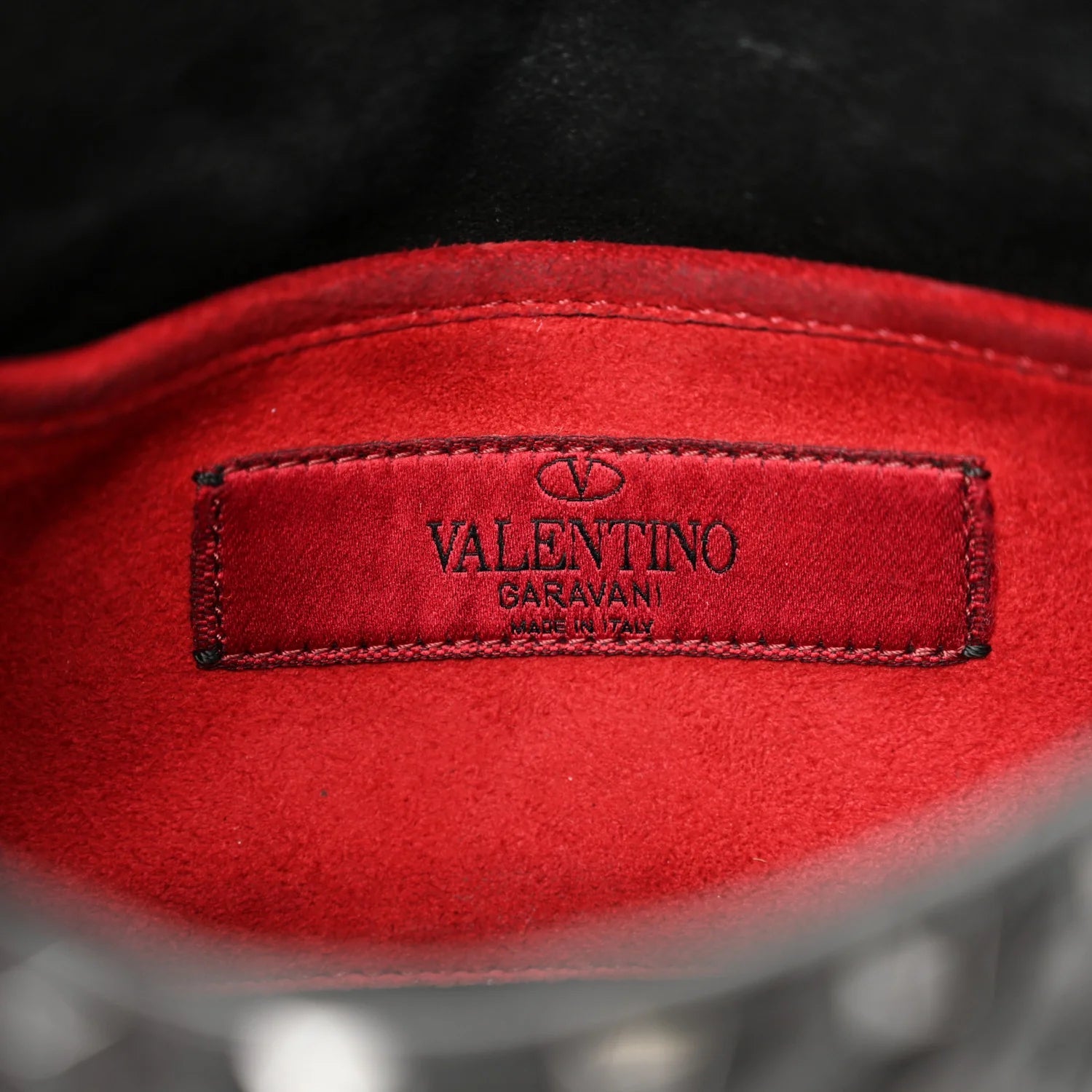 Craquele Nappa Small Rockstud Spike Shoulder Bag Black