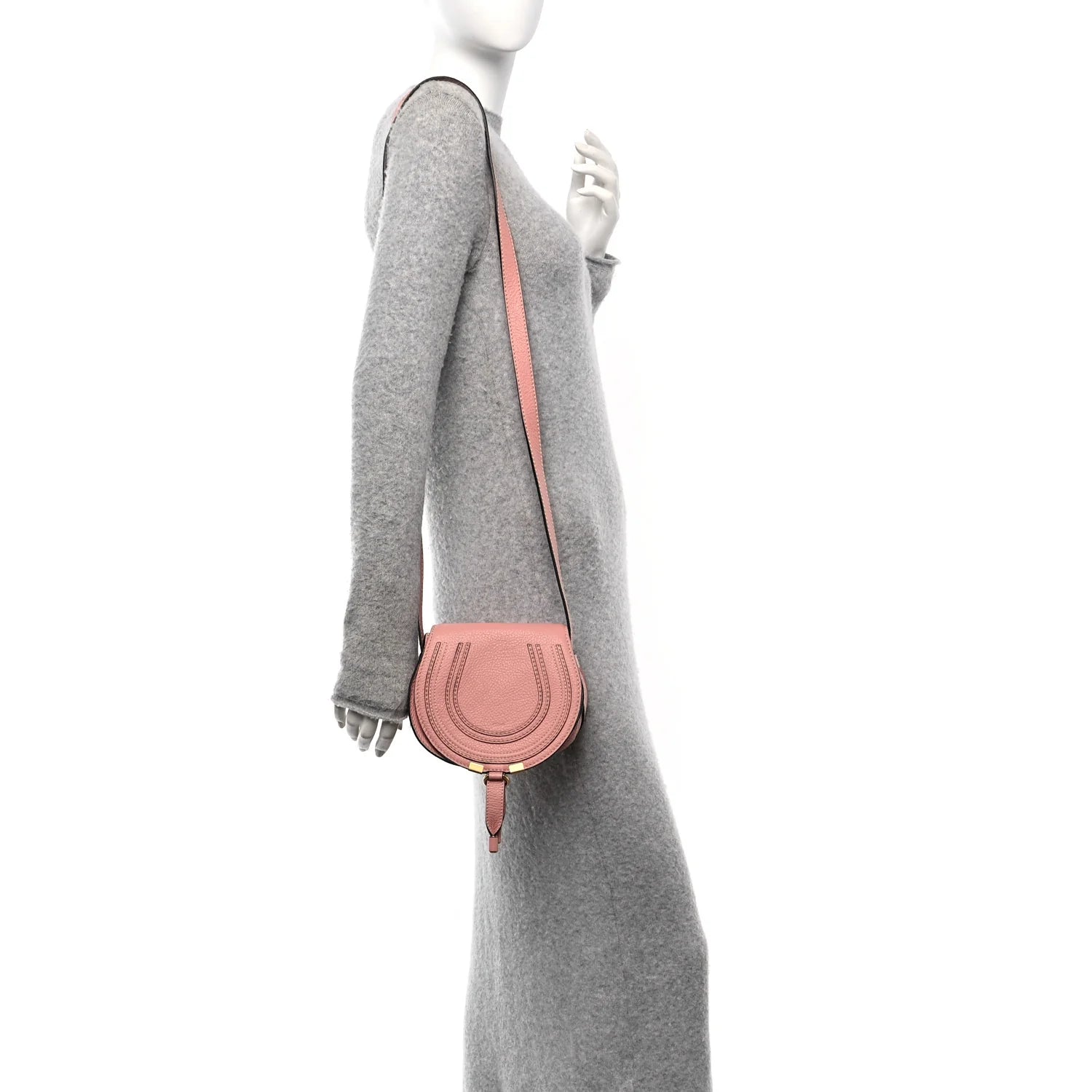 Grained Calfskin Small Marcie Saddle Bag Pink