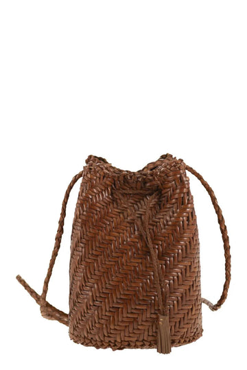 POMPOM DOUBLE JUMP - BUCKET BAG with WOVEN LEATHER