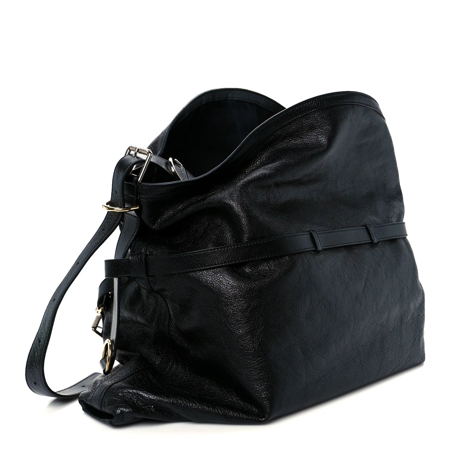 Tumbled Calfskin Large Voyou Bag Black