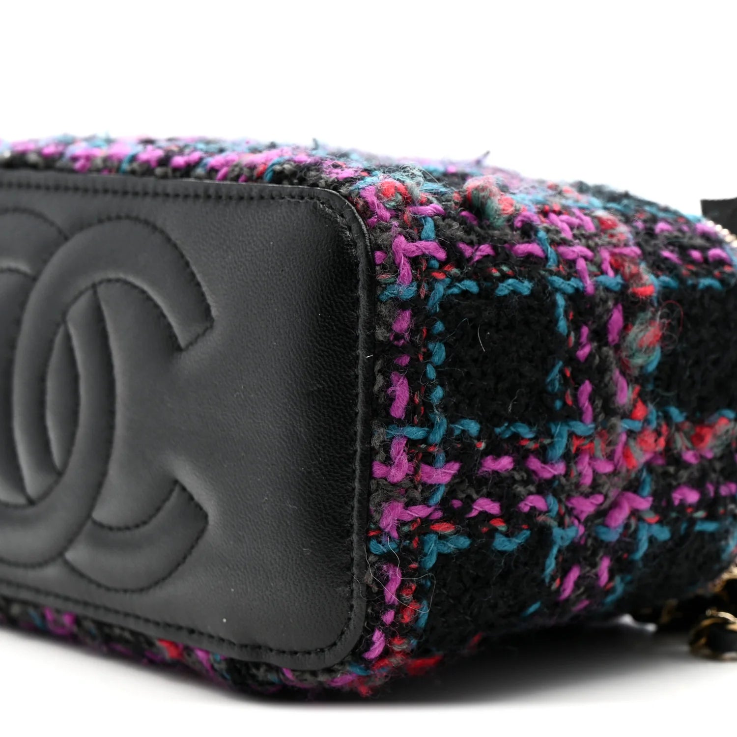 Tweed Quilted Small Vanity Case with Chain Black Purple Green Red