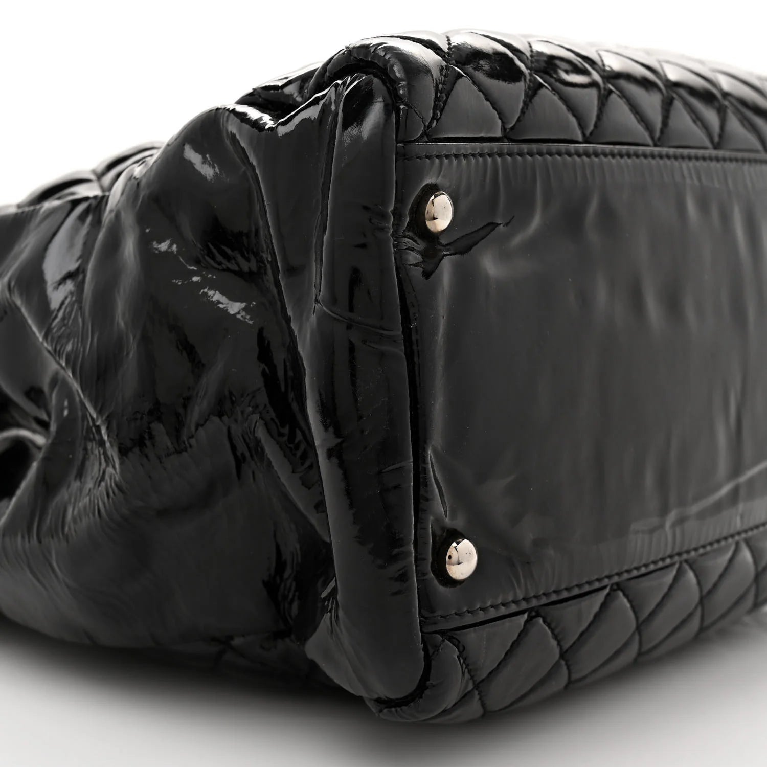 Patent Quilted Large Shopping Tote Black