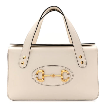Textured Calfskin Small Horsebit 1955 Foldover Top Handle Bag Mystic White