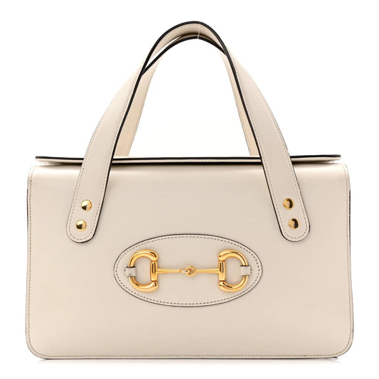 Textured Calfskin Small Horsebit 1955 Foldover Top Handle Bag Mystic White