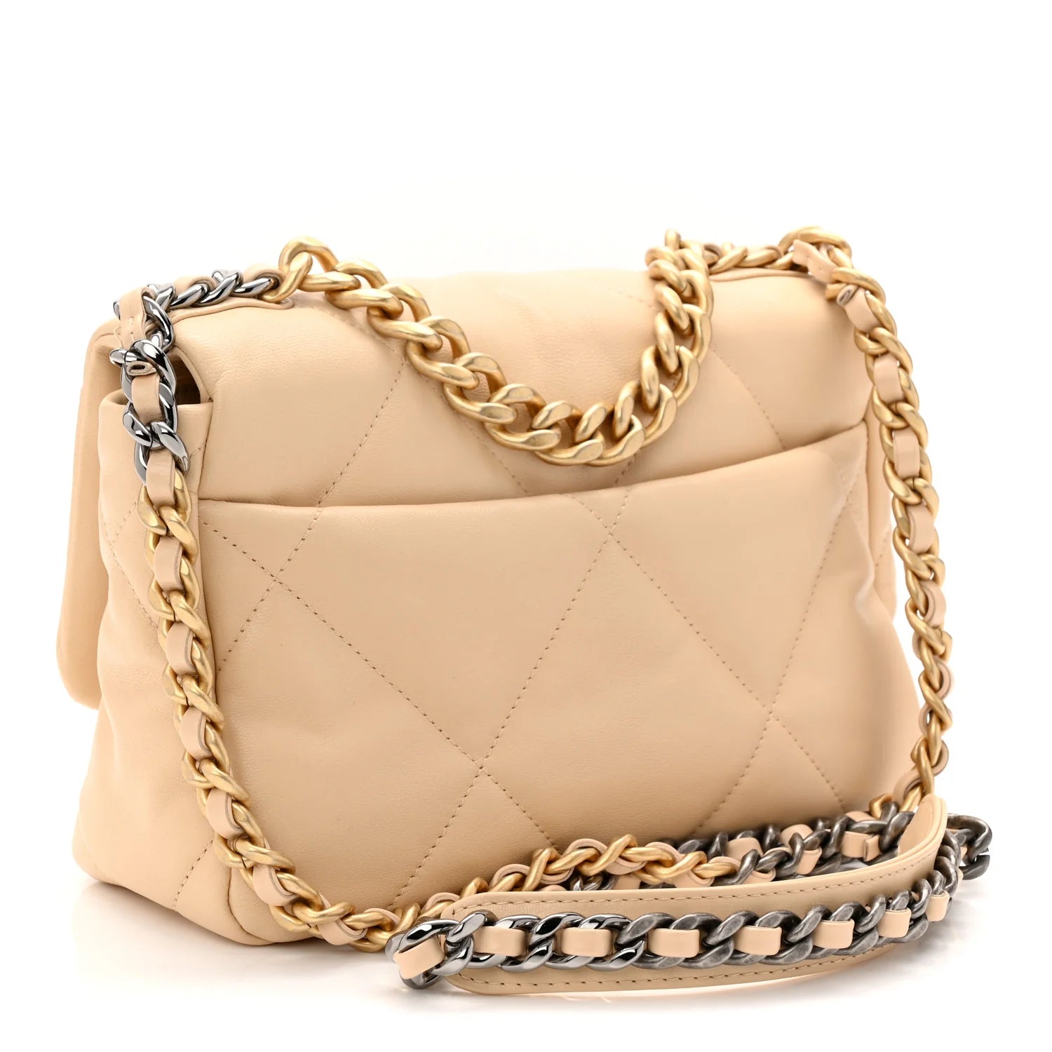 Shiny Goatskin Quilted Medium  19 Flap Beige