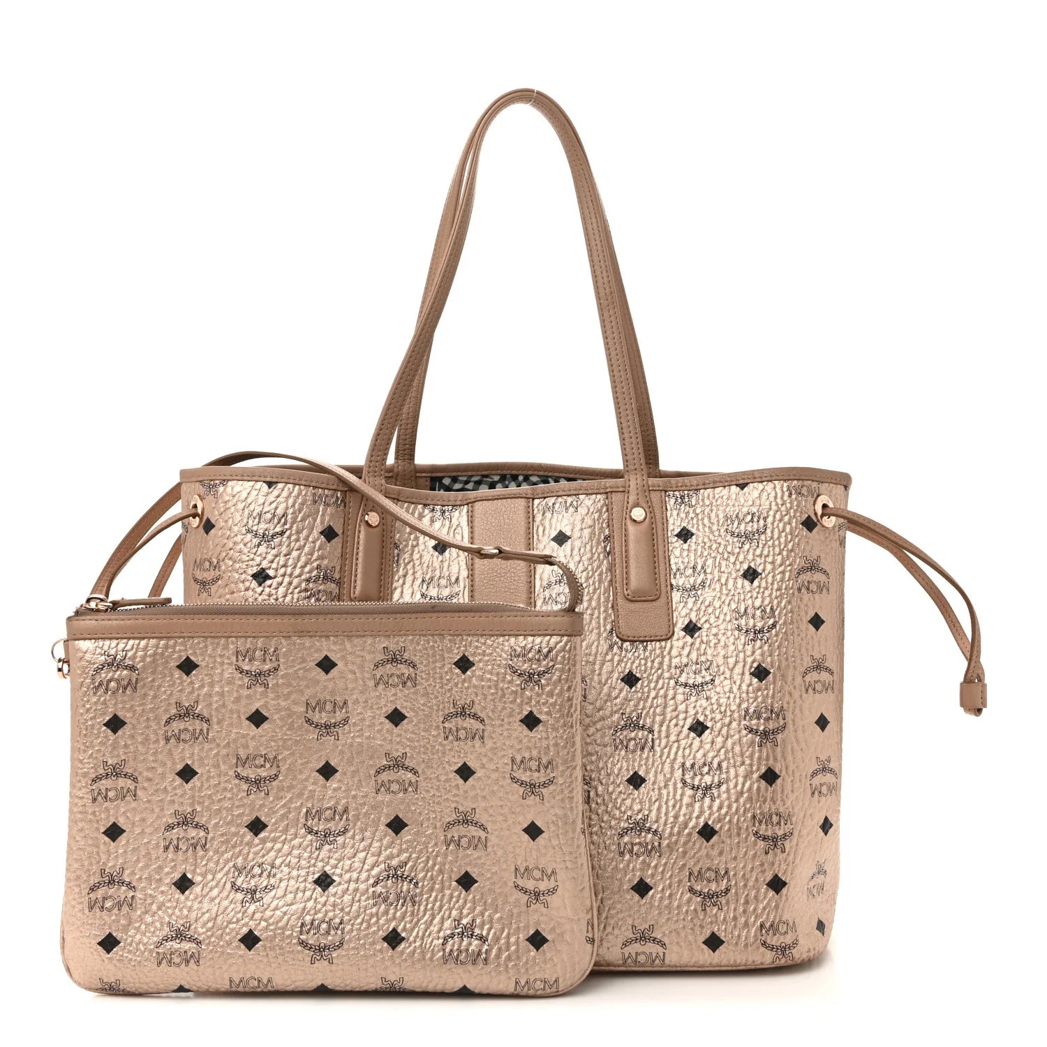 Metallic Visetos Medium Liz Reversible Shopper Tote Champagne Gold