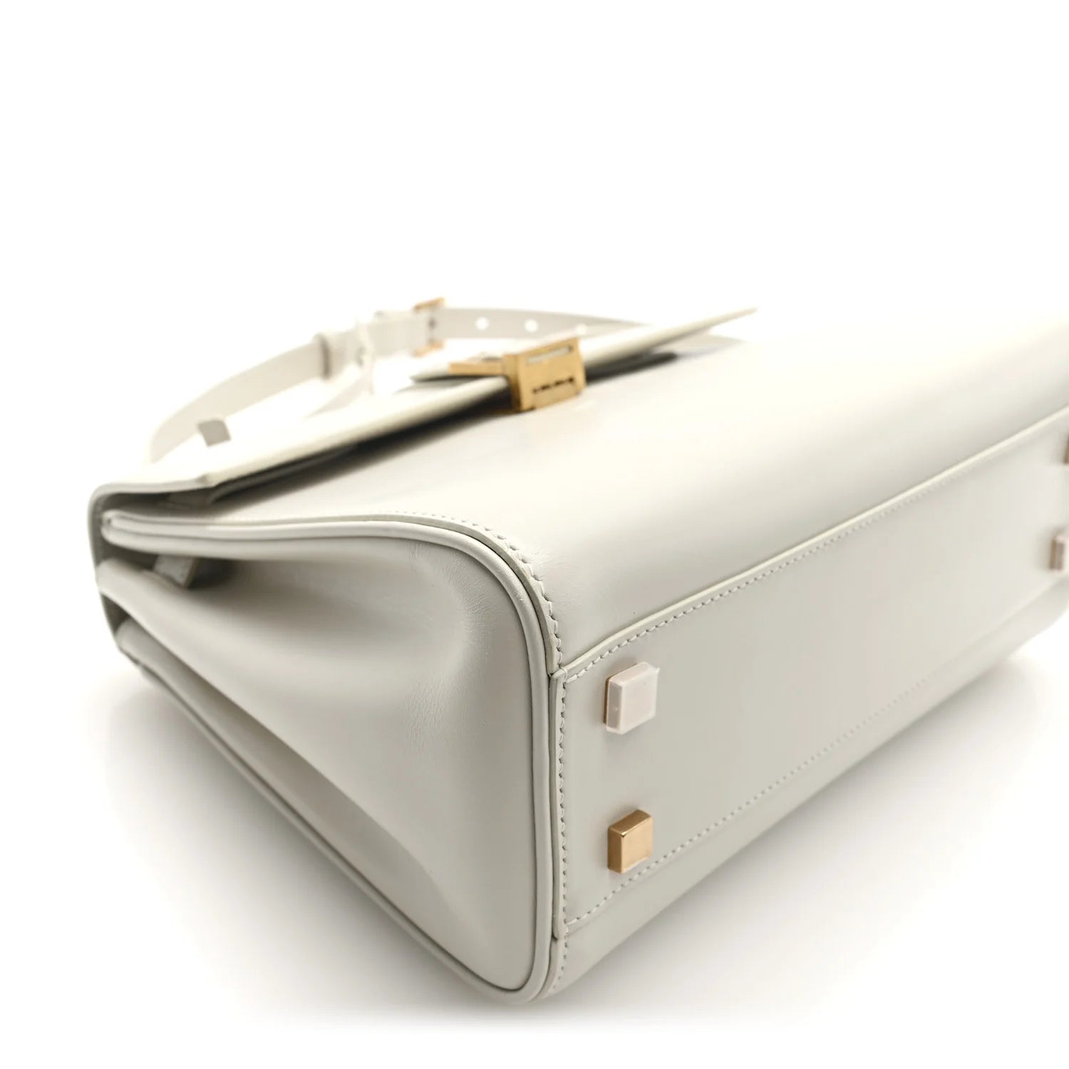 Shiny Calfskin Le Fermoir Top Handle Bag Small Crema Soft