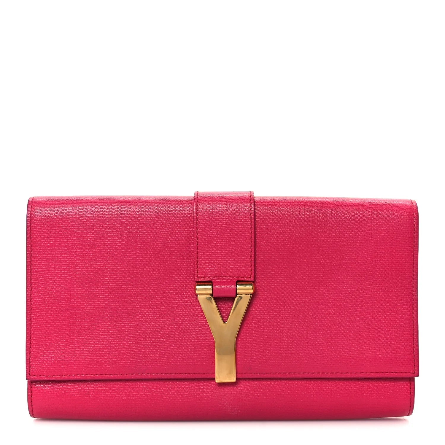 Textured Calfskin Y Ligne Clutch Fuchsia