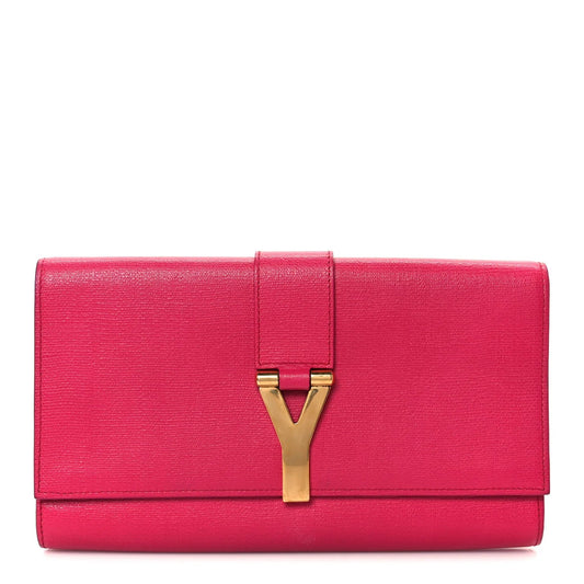 Textured Calfskin Y Ligne Clutch Fuchsia