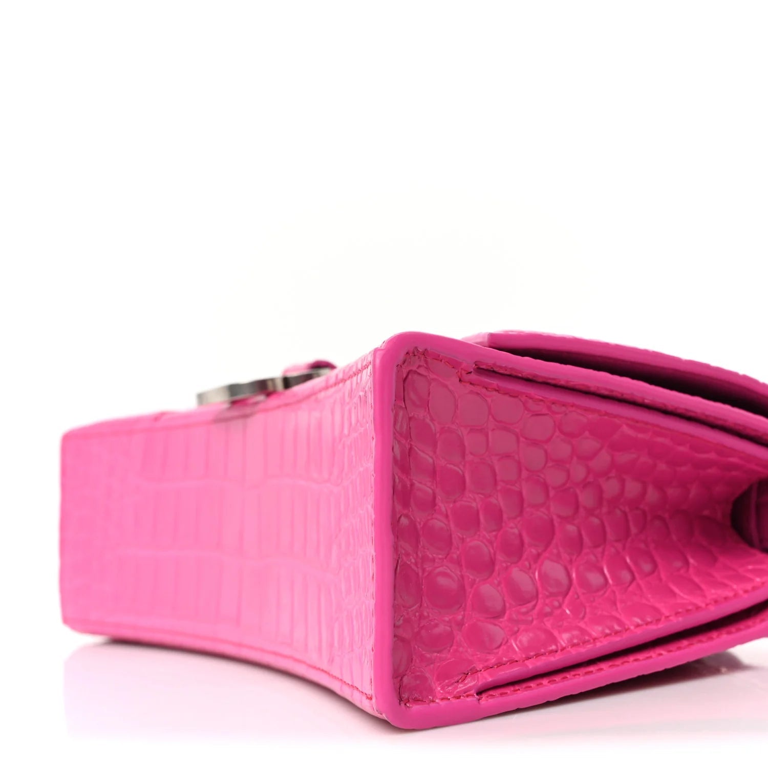 Shiny Calfskin Crocodile Embossed Small Hourglass Sling Shoulder Bag Fuchsia