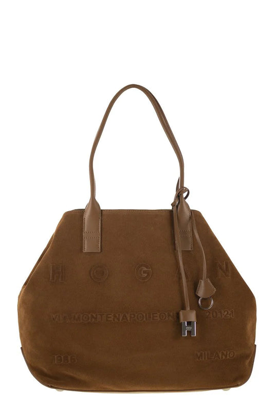 MEDIUM SCRIPT SHOPPING BAG in SUEDE