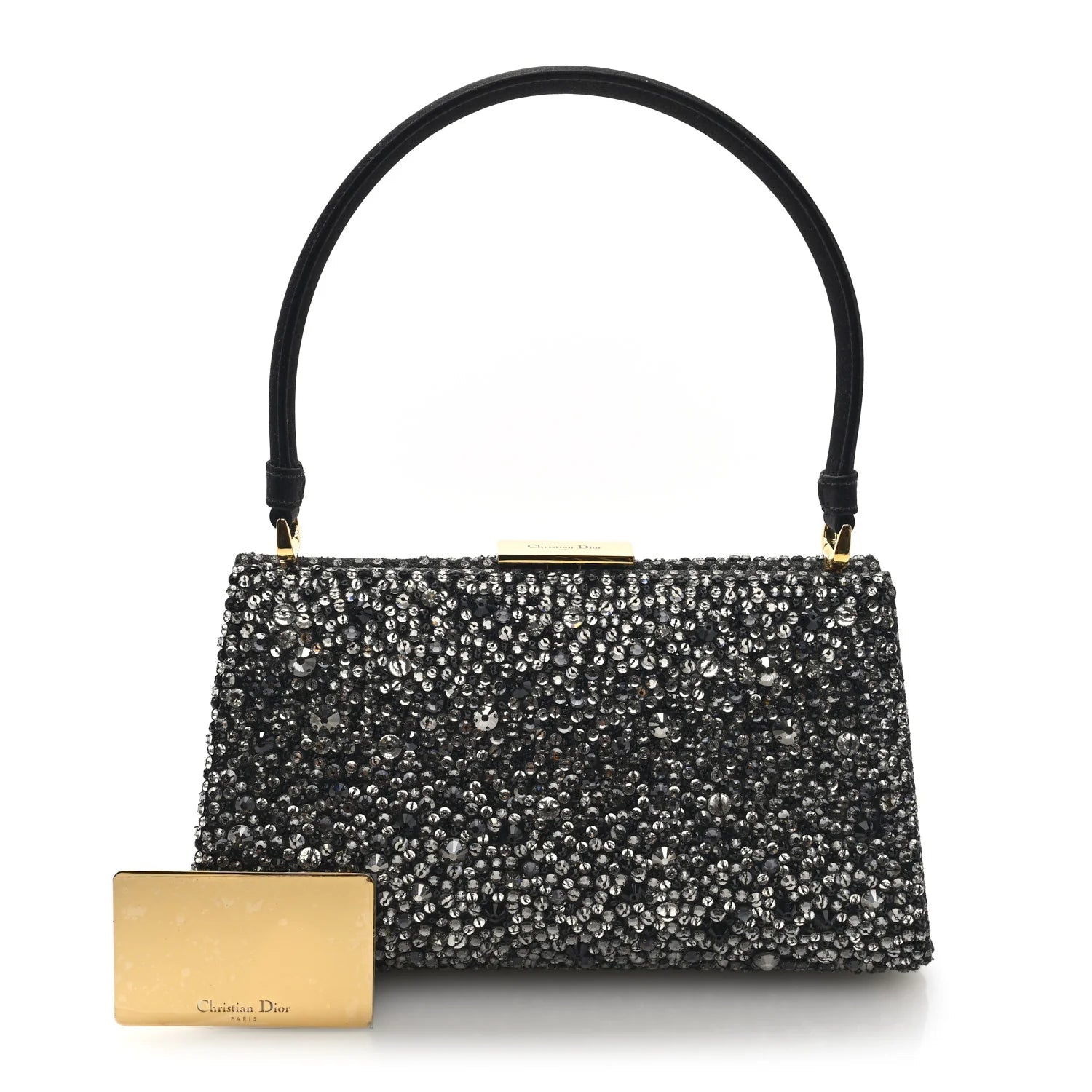 Satin Sequin Frame Bag Black