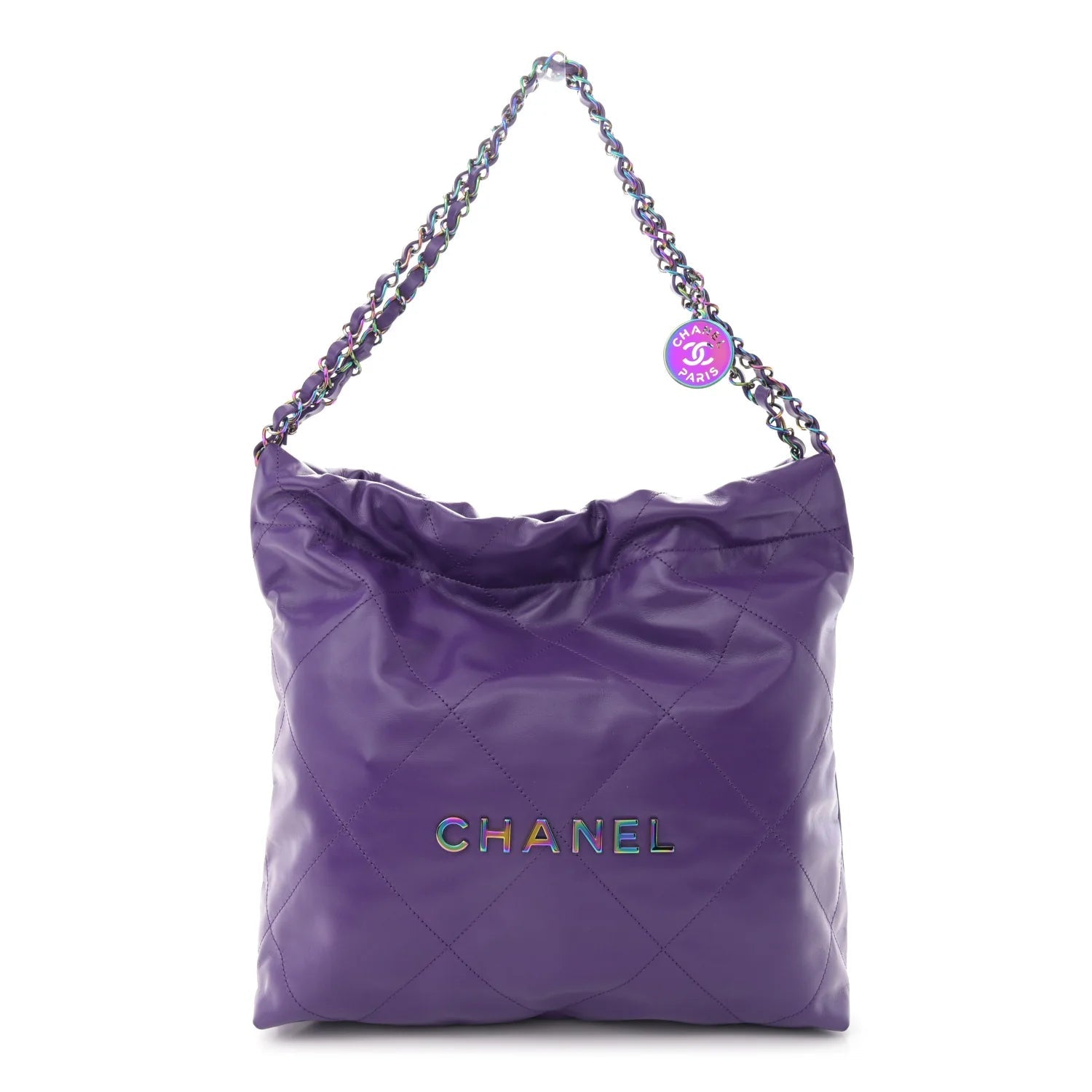 Shiny Calfskin Quilted Rainbow Small  22 Purple