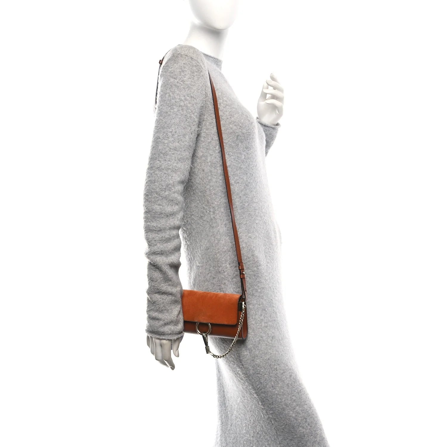 Suede Calfskin Faye Wallet on Strap Tan