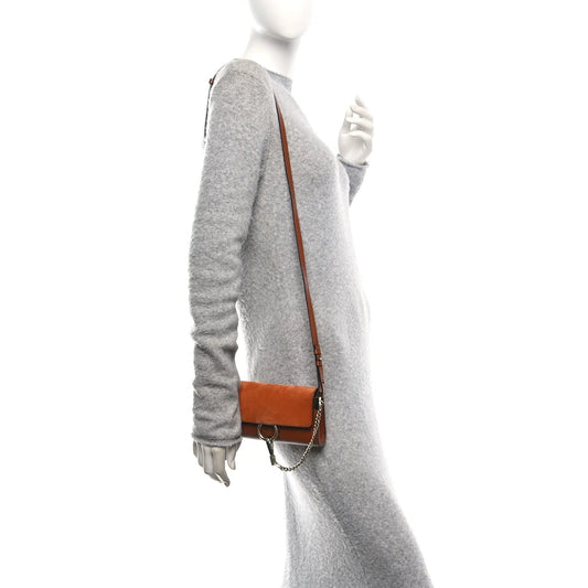 Suede Calfskin Faye Wallet on Strap Tan