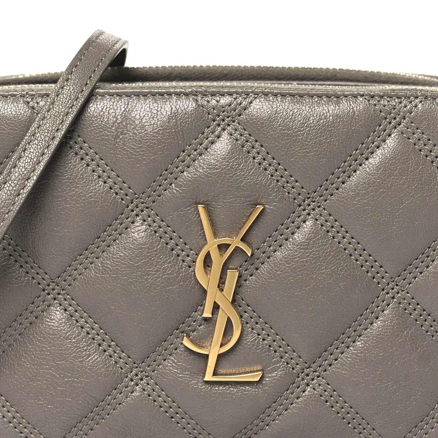 Grained Lambskin Quilted Mini Becky Double Zip Bag Taupe