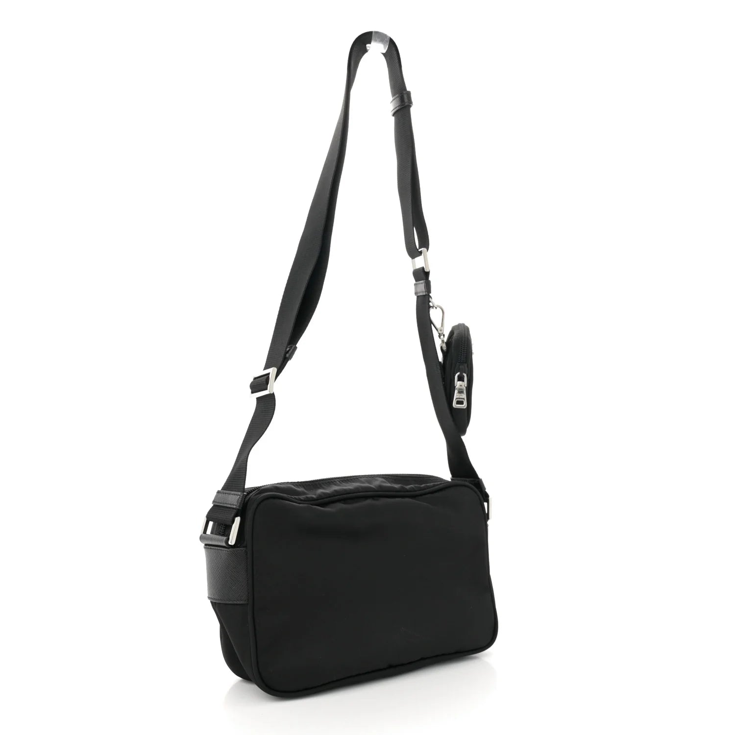 Re-Nylon Vela Saffiano Pocket Double Zip Shoulder Bag Black