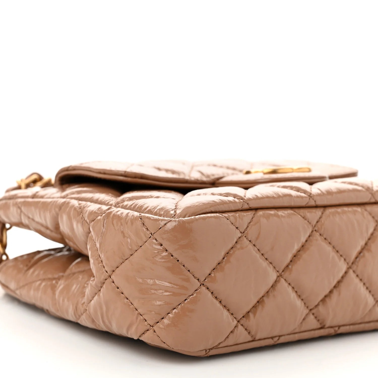 Shiny Crumpled Calfskin Quilted Small Wavy CC Hobo Dark Beige