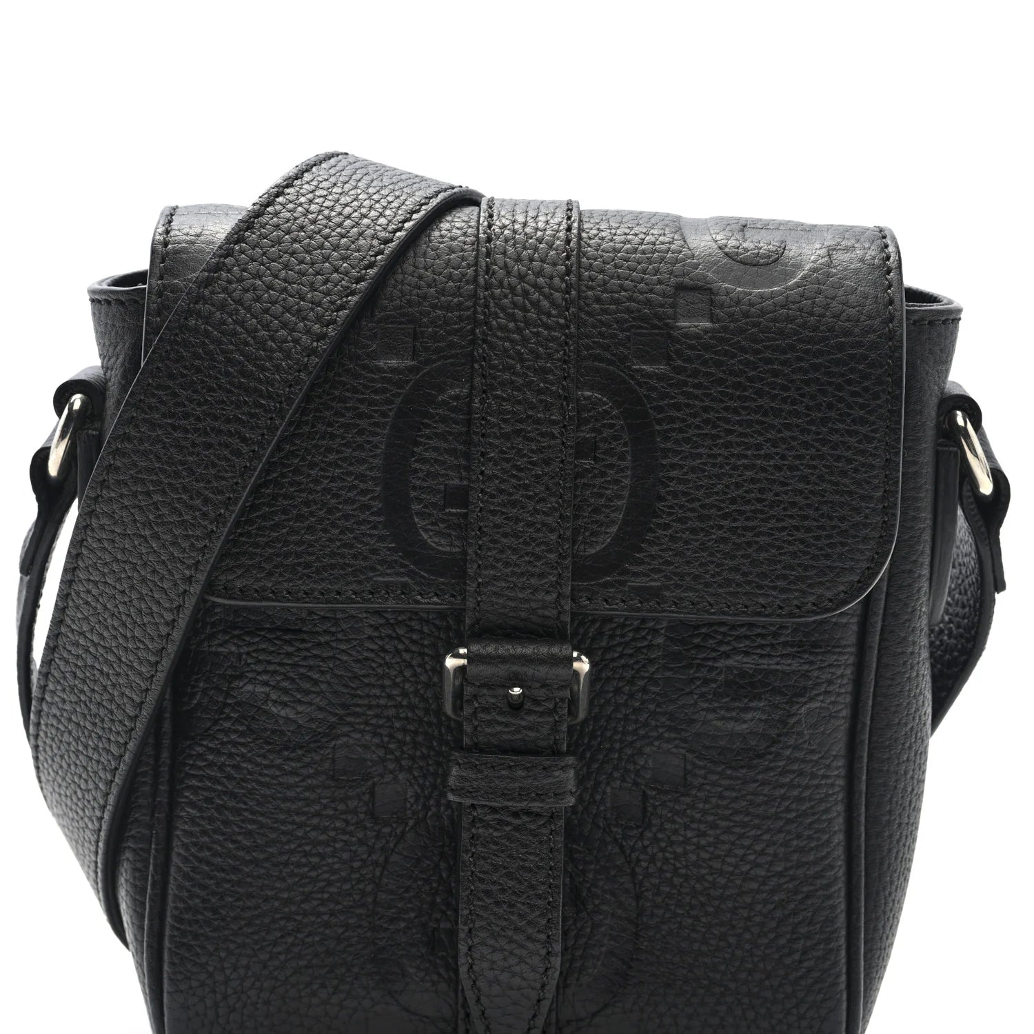 Piuma Calfskin Jumbo GG Embossed Small Messenger Bag Black