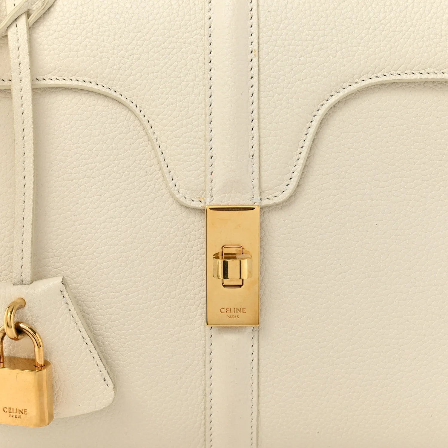 Grained Calfskin Small 16 Top Handle Bag White