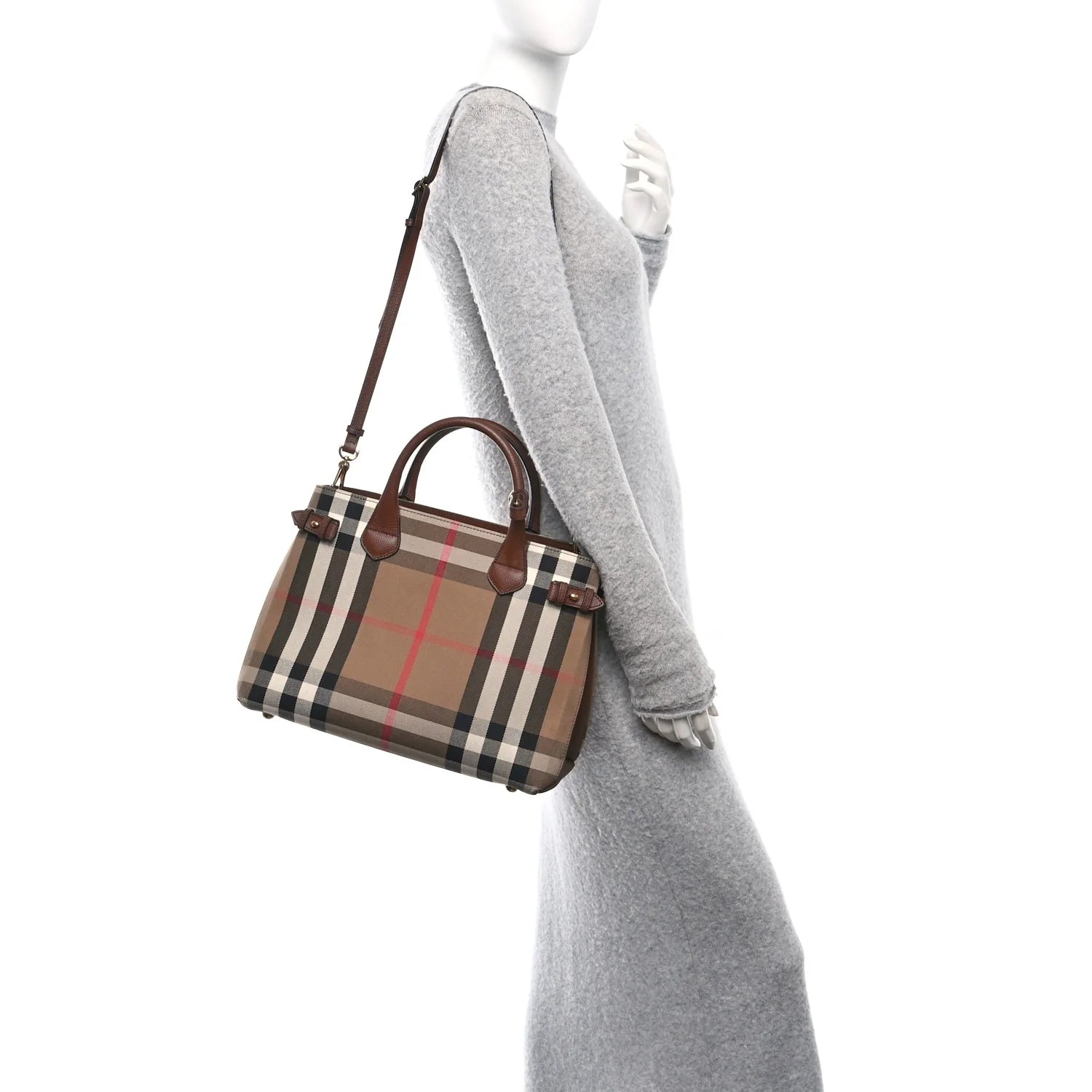 House Check Grainy Calfskin Medium Banner Tote Tan