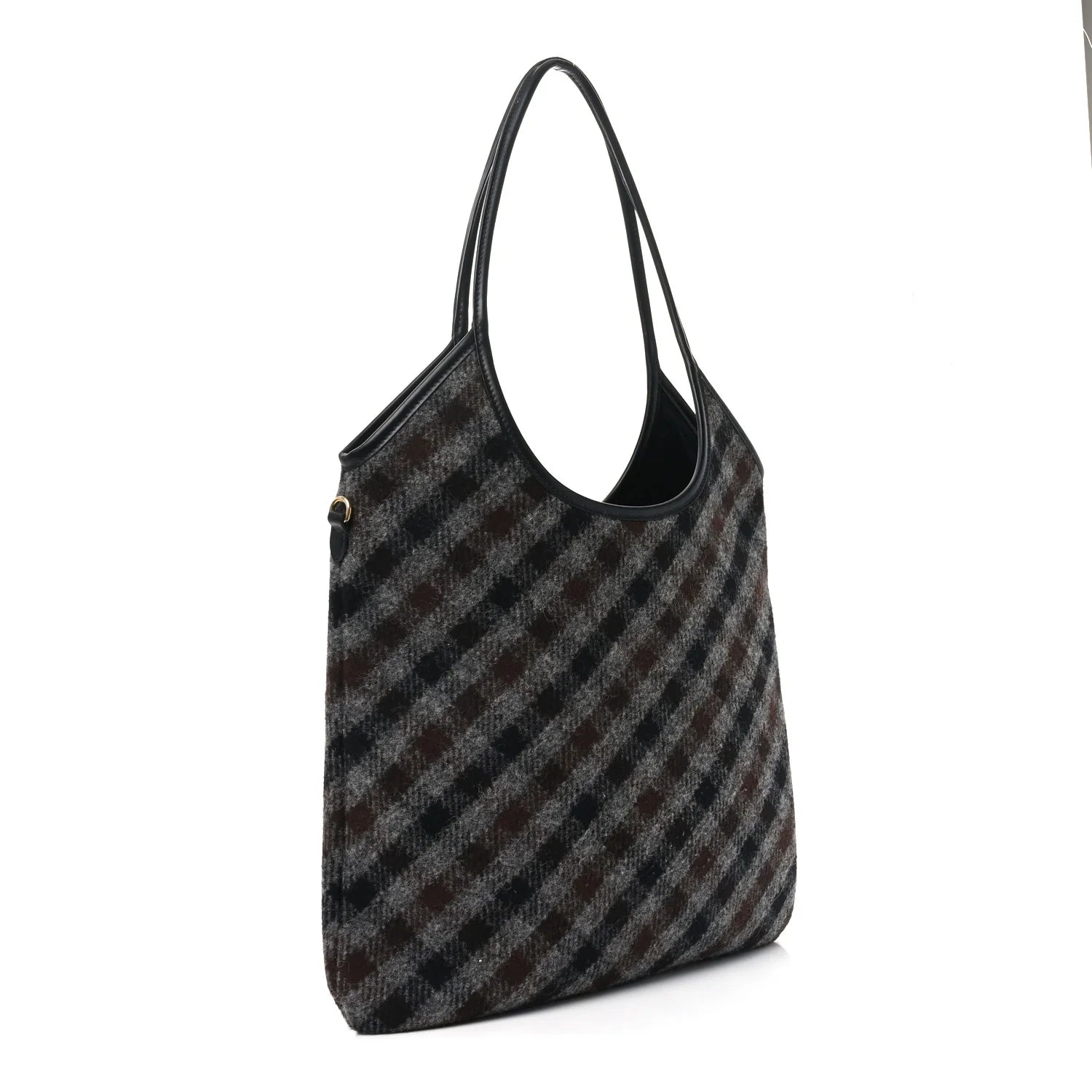 Wool Nappa Plaid Ivy Bag Slate Gray Cocoa Brown