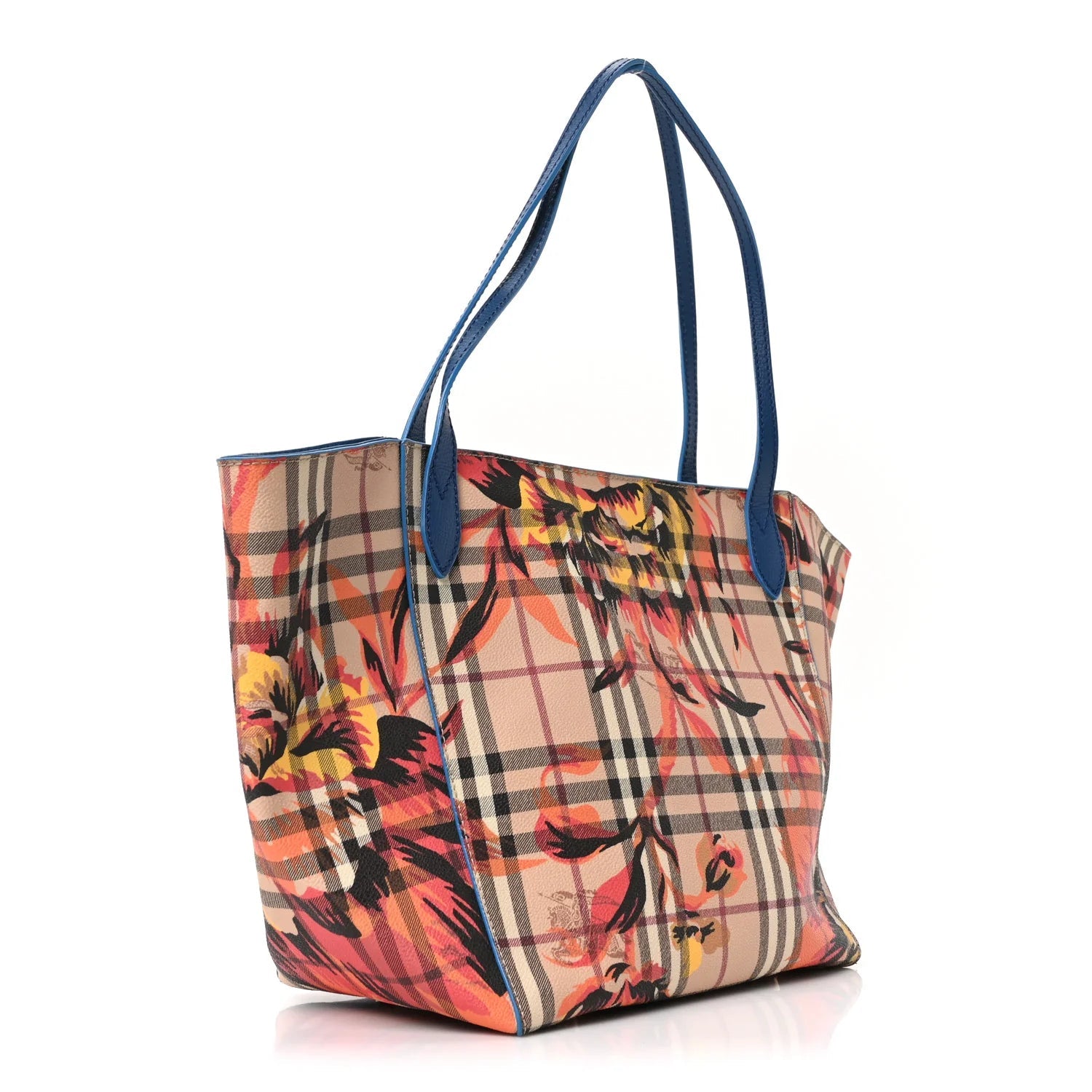 Haymarket Check Floral Print Small Canterbury Tote Mineral Blue Burnt Orange