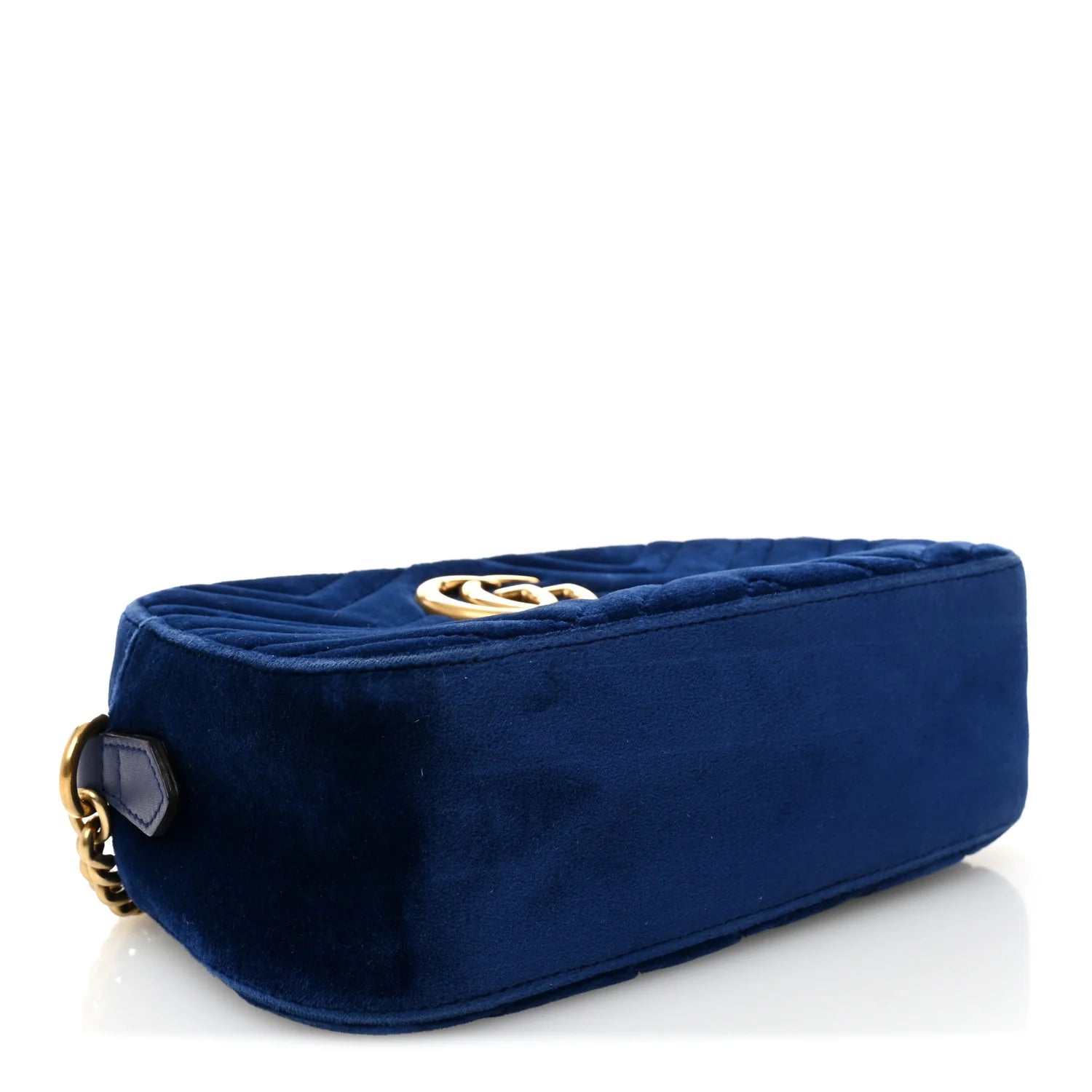 Velvet Matelasse Small GG Marmont Chain Shoulder Bag Cobalt