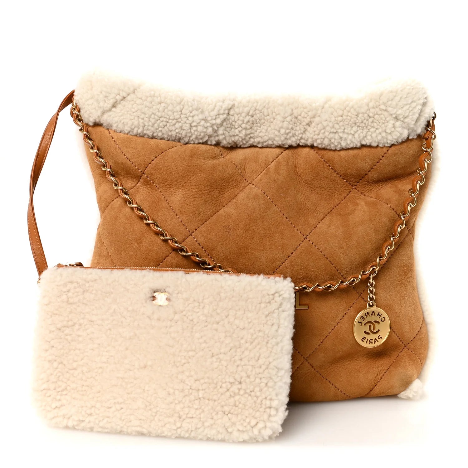 Suede Shearling Quilted Small  22 Brown White