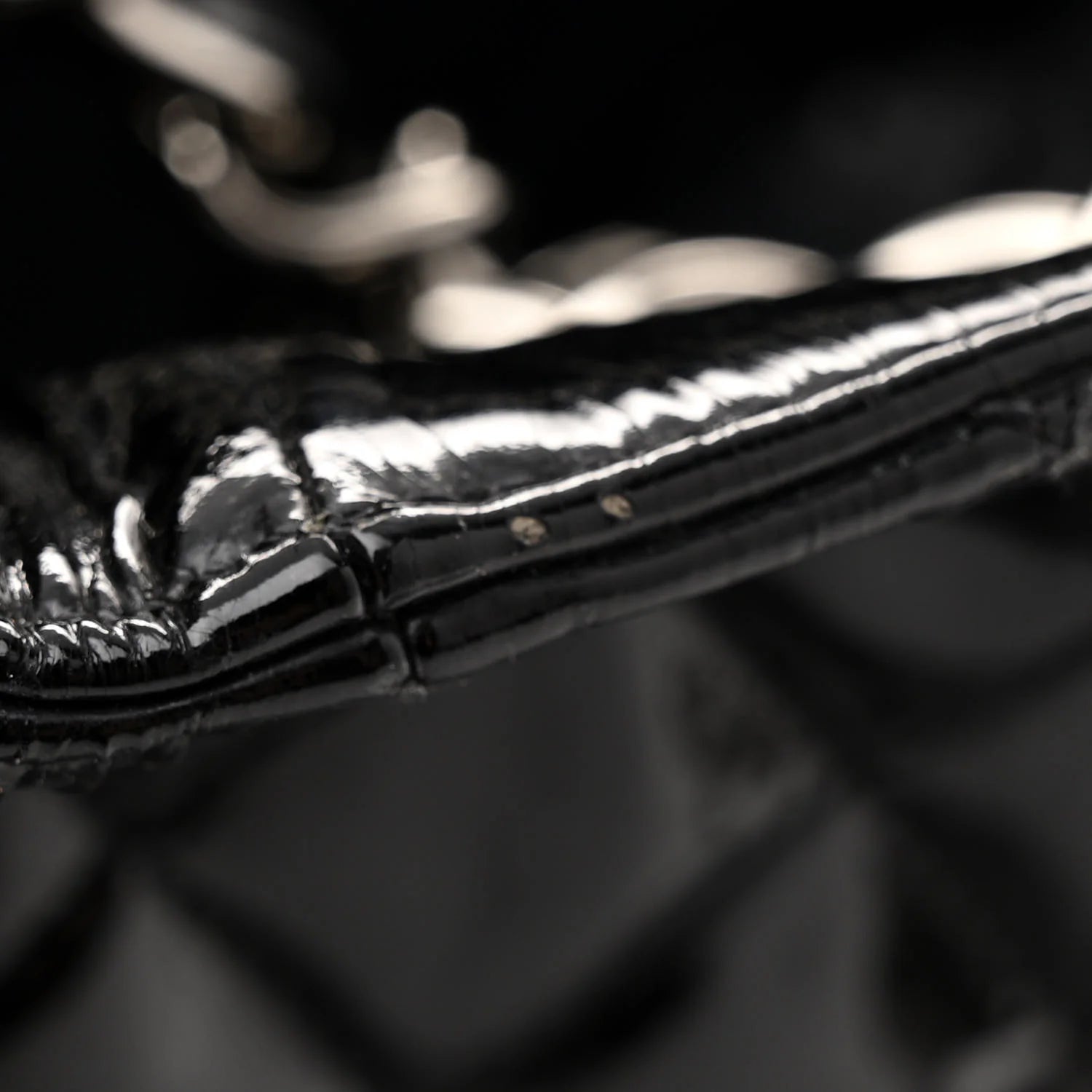 Patent Quilted Large Shopping Tote Black