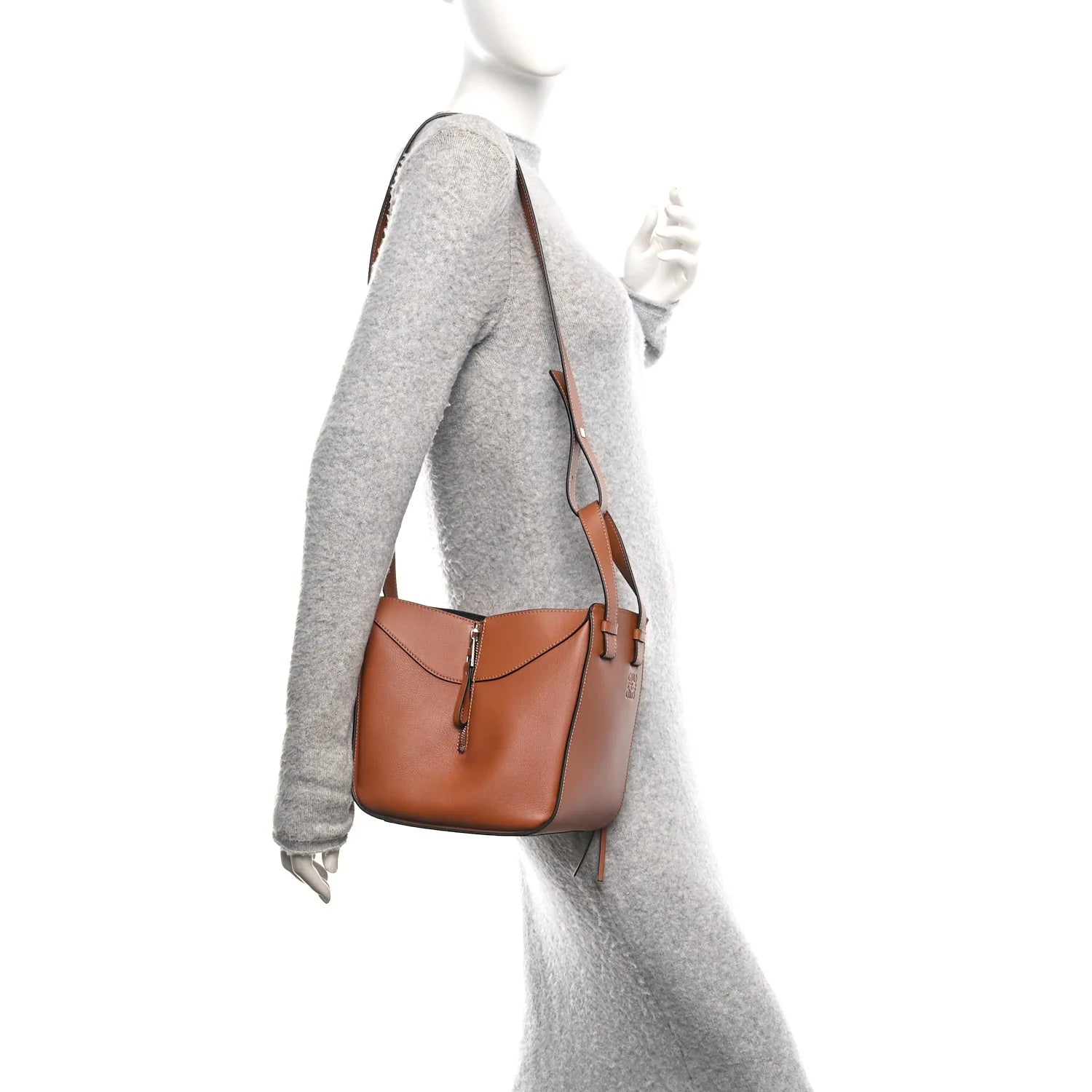 Soft Grained Calfskin Compact Hammock Shoulder Bag Toffee