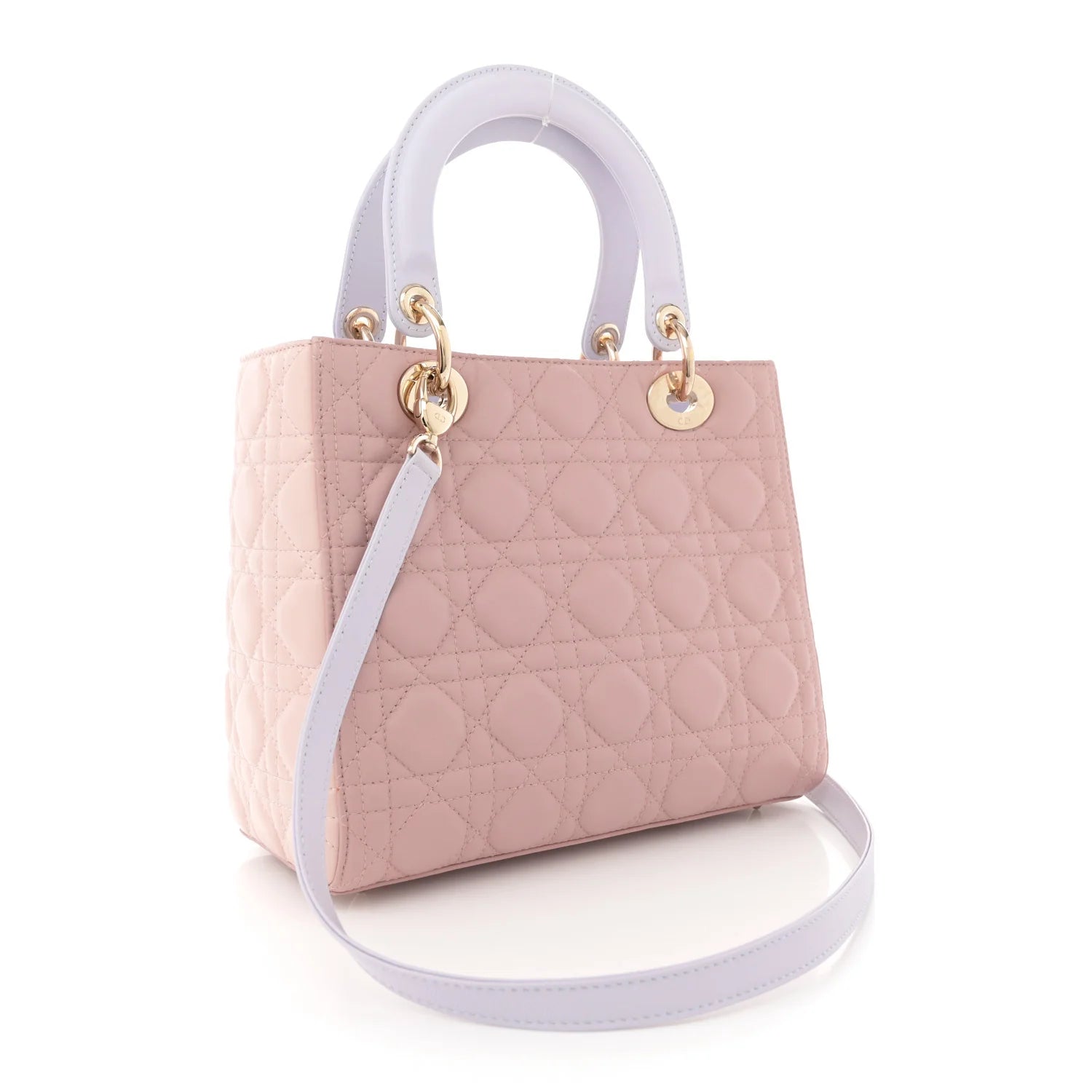 Lambskin Cannage Medium Tri-Color Lady Dior Rose Pale