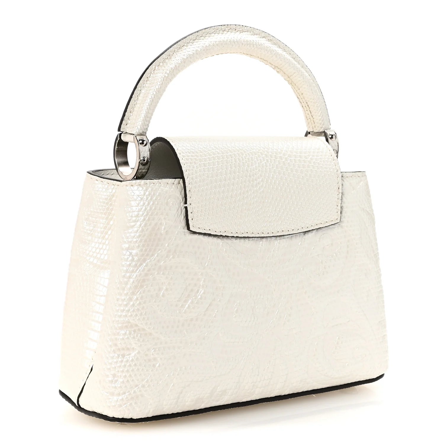 Lizard Baroque Embossed Capucines Mini Ivory Sparkle