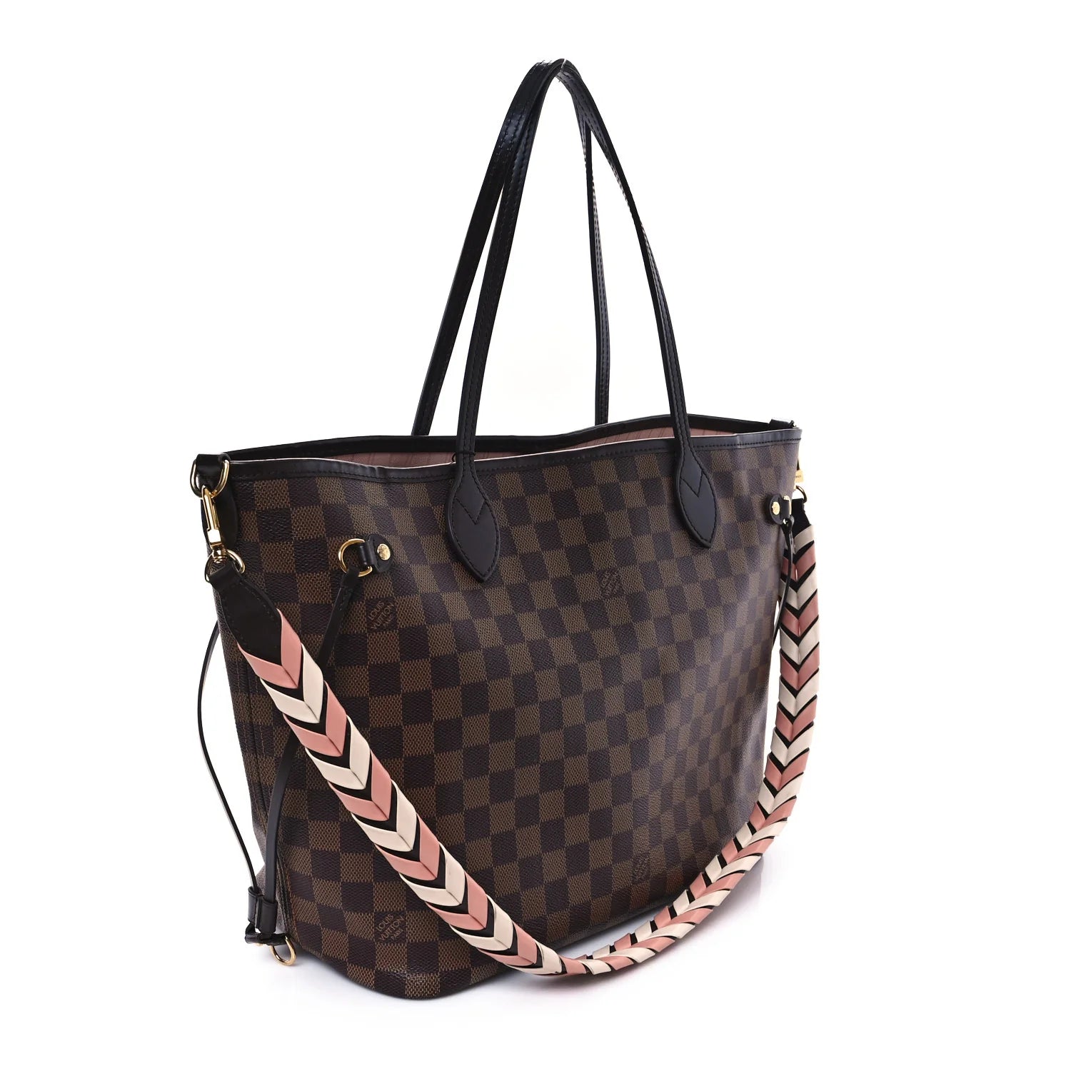 Damier Ebene Braided Neverfull MM Pink