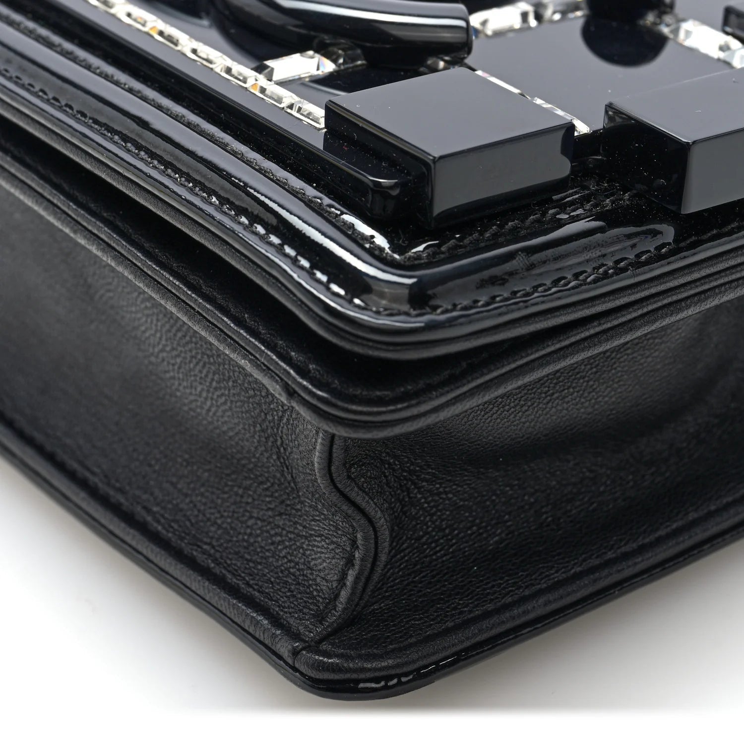 Plexiglass Patent Baguette Crystal Mini Boy Brick Flap Black